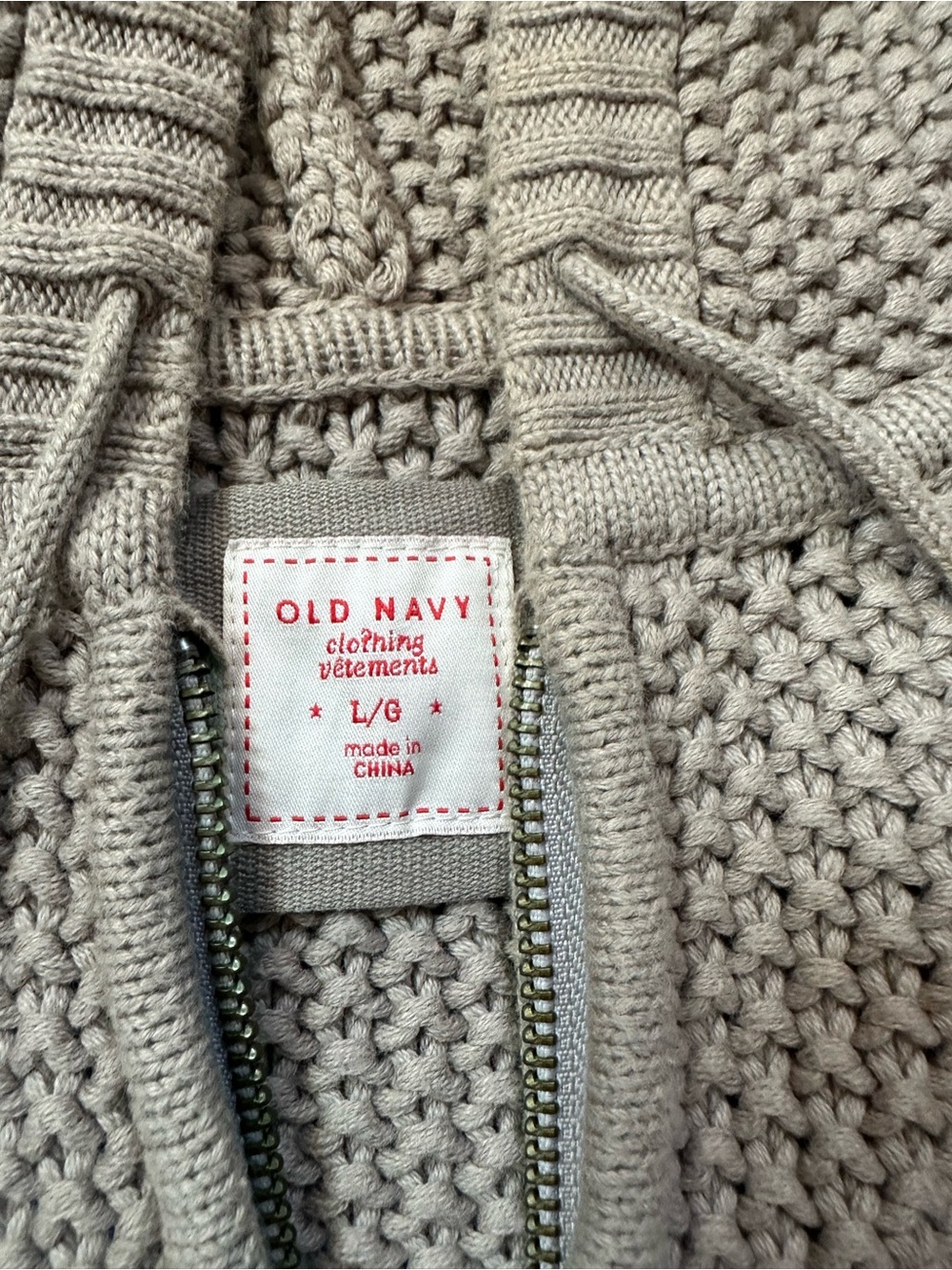 Old Navy Taupe Chunky Knit Zip Hoodie